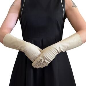Vintage Kidskin Bone White Italian Leather Forearm Long Evening Gloves Sz 6/6.5